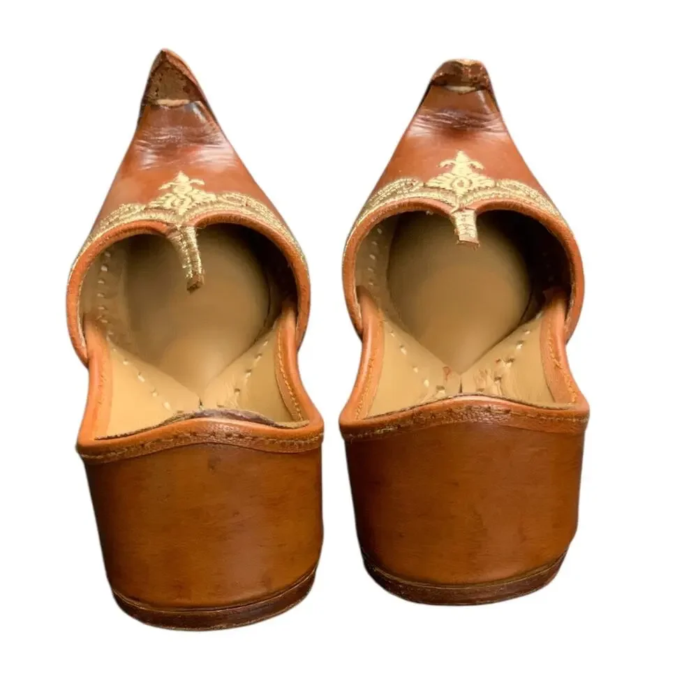 Data Stores Kids Size 11 Leather Jutti Mojari Shoes Brown Gold Embroidered India